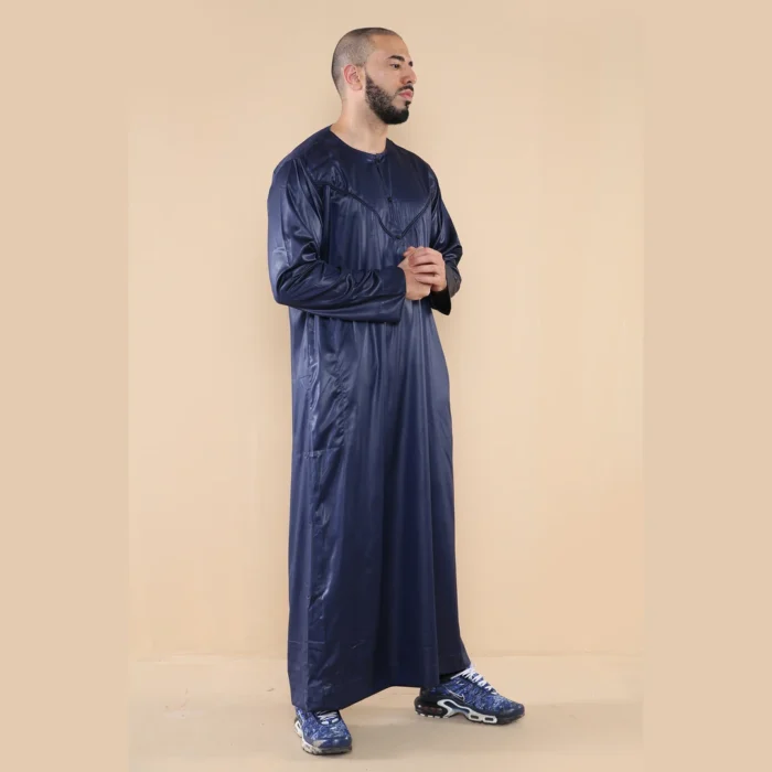 Mens Thobe Jubba Islamic Clothing Muslim Kaftan Emirati Omani Robe Satin Shiny - Image 25