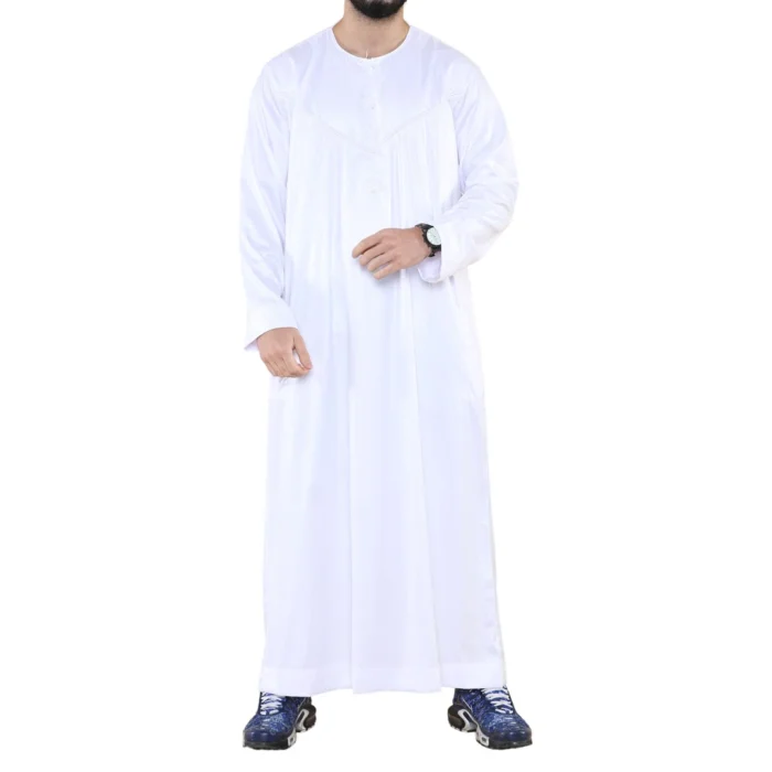 Mens Thobe Jubba Islamic Clothing Muslim Kaftan Emirati Omani Robe Satin Shiny - Image 29