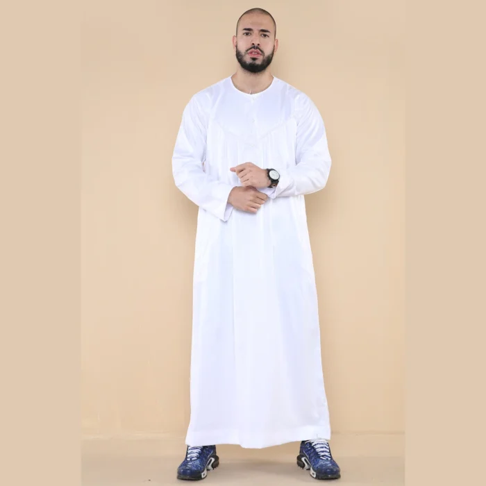 Mens Thobe Jubba Islamic Clothing Muslim Kaftan Emirati Omani Robe Satin Shiny - Image 34