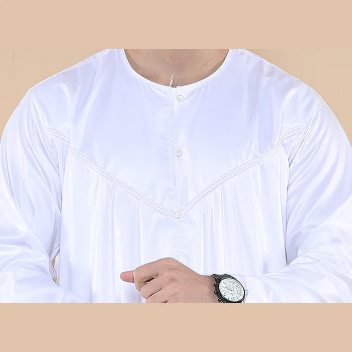 Mens Thobe Jubba Islamic Clothing Muslim Kaftan Emirati Omani Robe Satin Shiny - Image 32