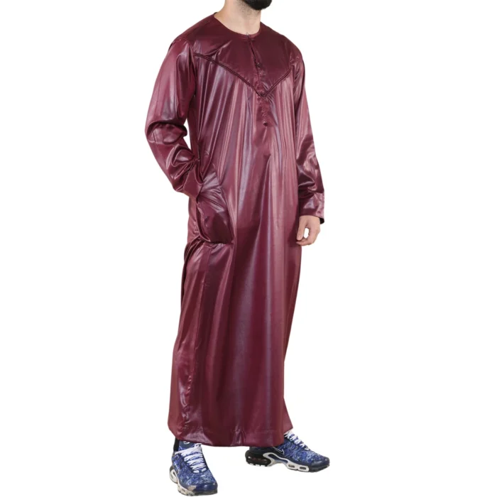 Mens Thobe Jubba Islamic Clothing Muslim Kaftan Emirati Omani Robe Satin Shiny - Image 35