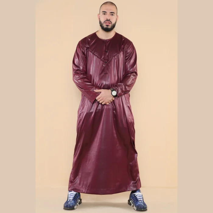 Mens Thobe Jubba Islamic Clothing Muslim Kaftan Emirati Omani Robe Satin Shiny - Image 39
