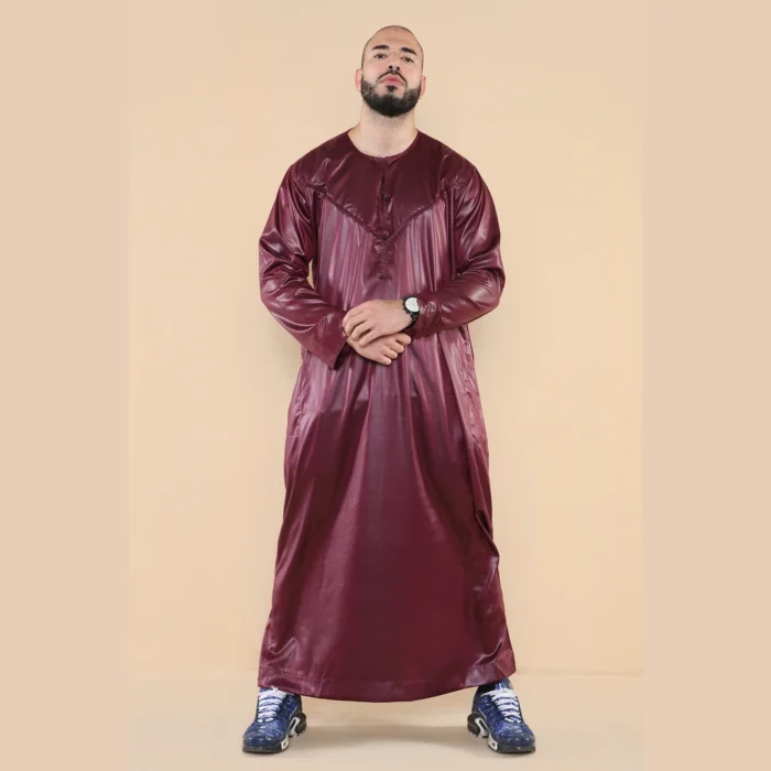 Mens Thobe Jubba Islamic Clothing Muslim Kaftan Emirati Omani Robe Satin Shiny - Image 38