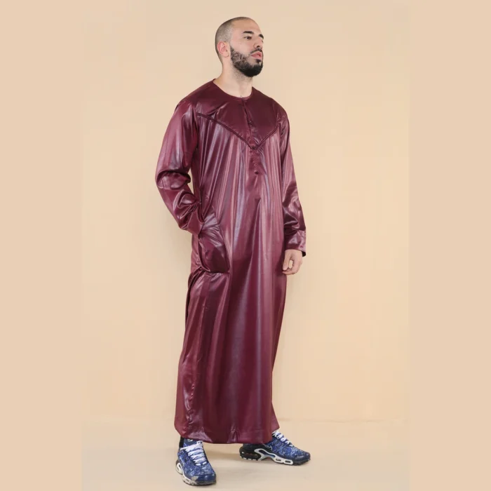 Mens Thobe Jubba Islamic Clothing Muslim Kaftan Emirati Omani Robe Satin Shiny - Image 36