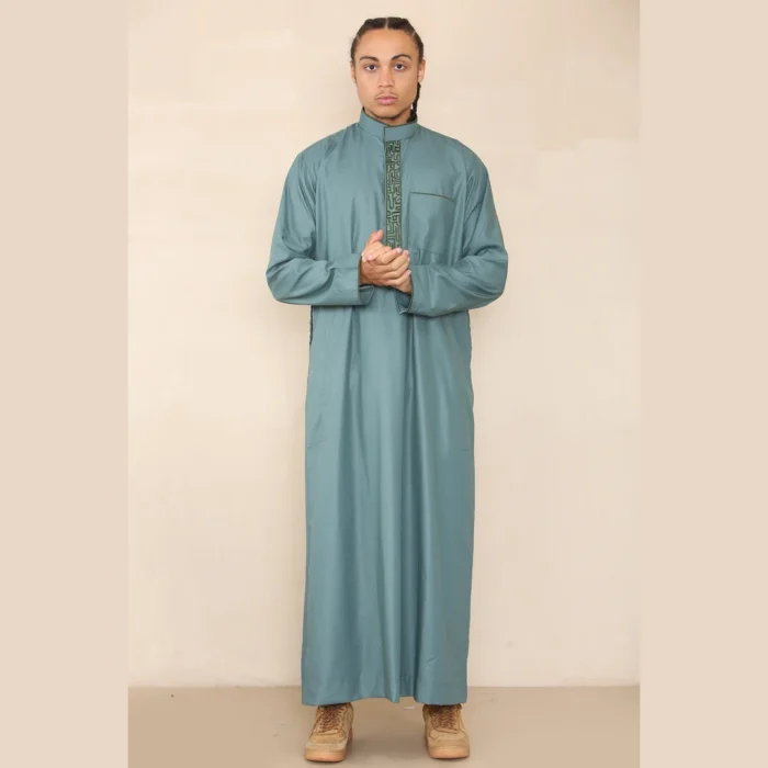 Mens Thobe Jubba Nehru Stand Collar Islamic Clothing Muslim Cotton Kaftan Embroidery Eid Robe Saudi - Image 36