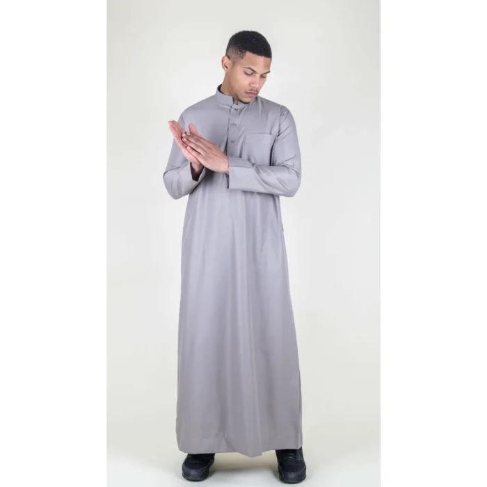 Mens Thobe Jubba Nehru Stand Collar Islamic Clothing Muslim Cotton Kaftan Dress Robe Saudi - Image 2