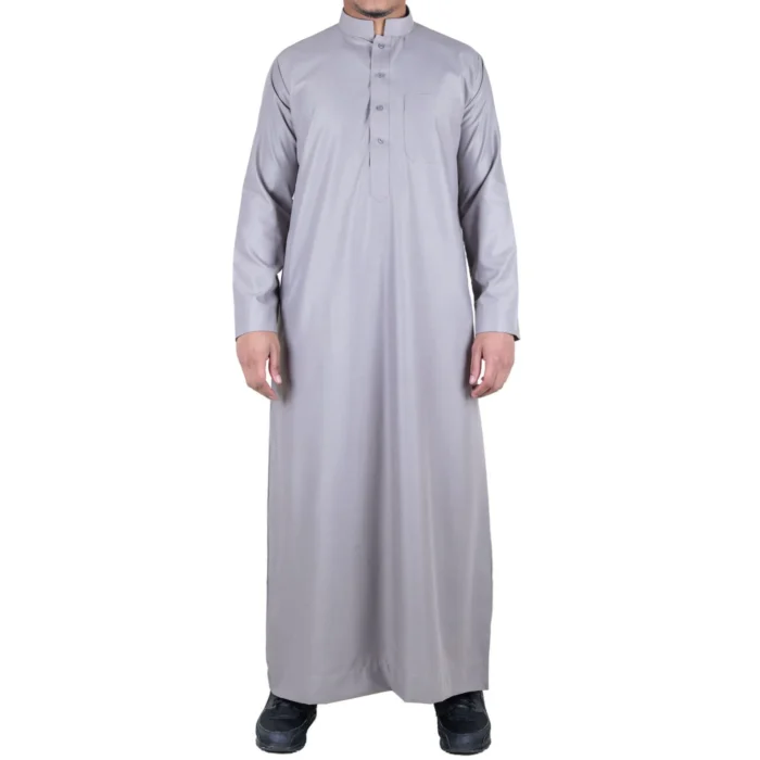 Mens Thobe Jubba Nehru Stand Collar Islamic Clothing Muslim Cotton Kaftan Dress Robe Saudi - Image 1