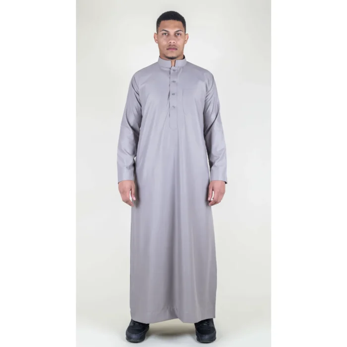 Mens Thobe Jubba Nehru Stand Collar Islamic Clothing Muslim Cotton Kaftan Dress Robe Saudi - Image 3