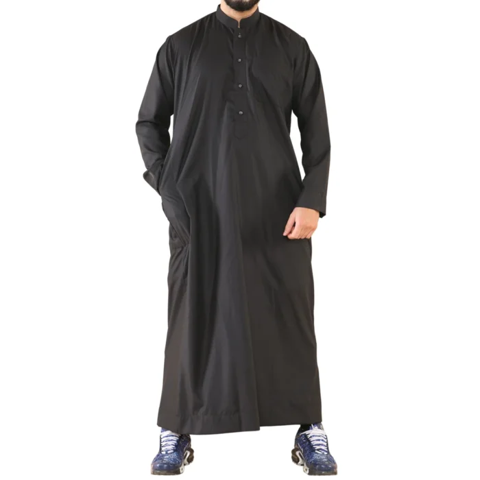 Mens Thobe Jubba Nehru Stand Collar Islamic Clothing Muslim Cotton Kaftan Dress Robe Saudi - Image 8
