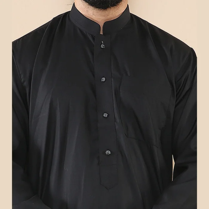 Mens Thobe Jubba Nehru Stand Collar Islamic Clothing Muslim Cotton Kaftan Dress Robe Saudi - Image 11