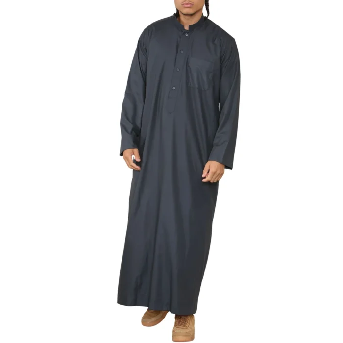 Mens Thobe Jubba Nehru Stand Collar Islamic Clothing Muslim Cotton Kaftan Dress Robe Saudi - Image 14
