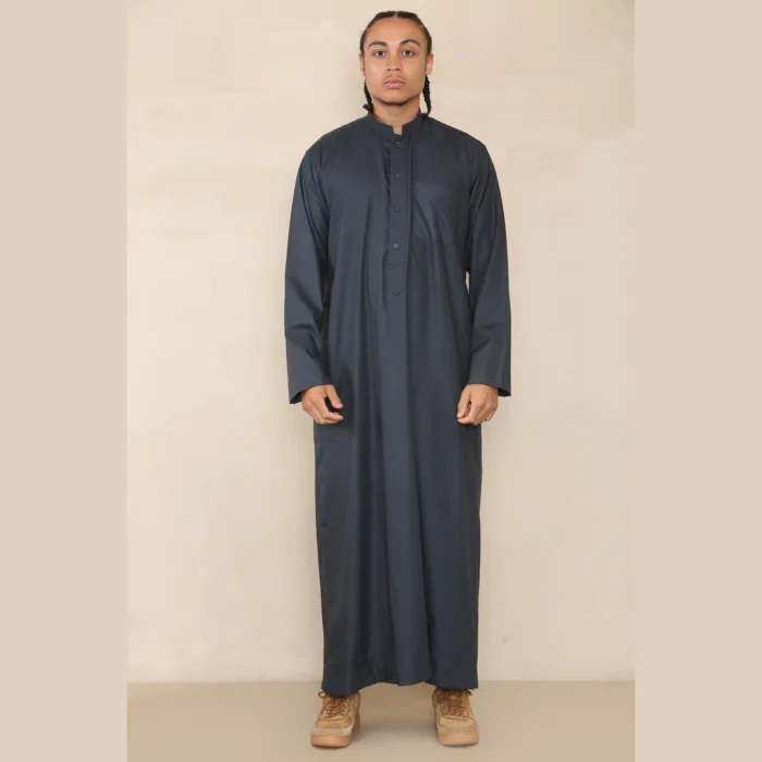 Mens Thobe Jubba Nehru Stand Collar Islamic Clothing Muslim Cotton Kaftan Dress Robe Saudi - Image 19