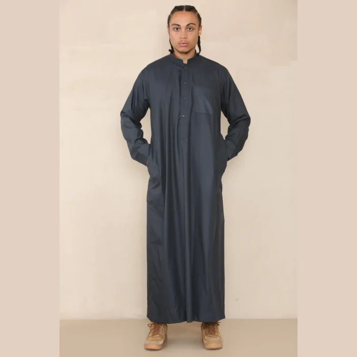 Mens Thobe Jubba Nehru Stand Collar Islamic Clothing Muslim Cotton Kaftan Dress Robe Saudi - Image 18
