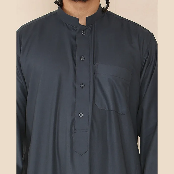 Mens Thobe Jubba Nehru Stand Collar Islamic Clothing Muslim Cotton Kaftan Dress Robe Saudi - Image 17