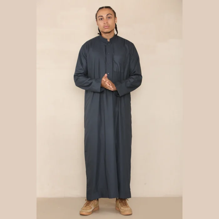 Mens Thobe Jubba Nehru Stand Collar Islamic Clothing Muslim Cotton Kaftan Dress Robe Saudi - Image 16