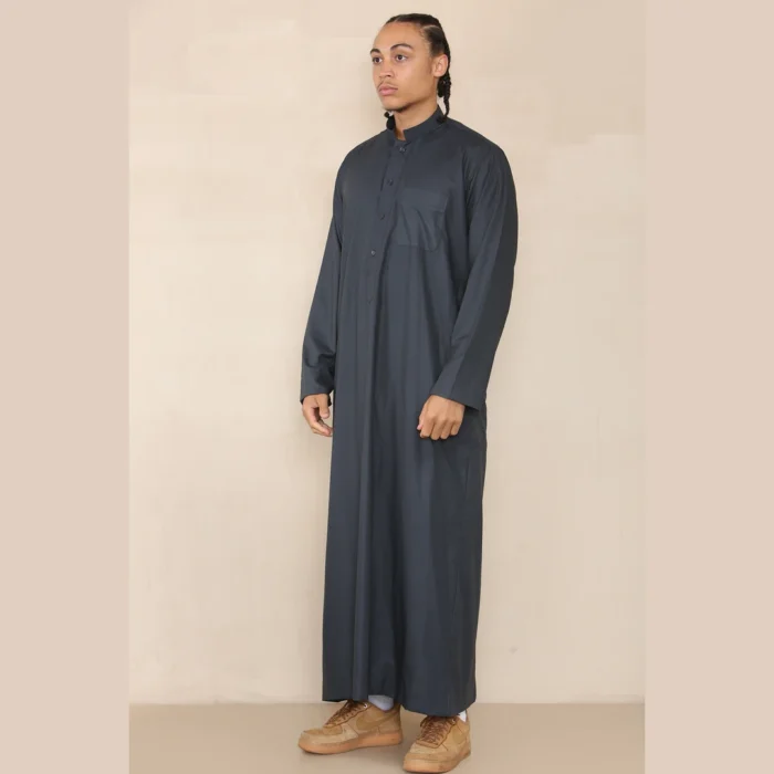 Mens Thobe Jubba Nehru Stand Collar Islamic Clothing Muslim Cotton Kaftan Dress Robe Saudi - Image 15