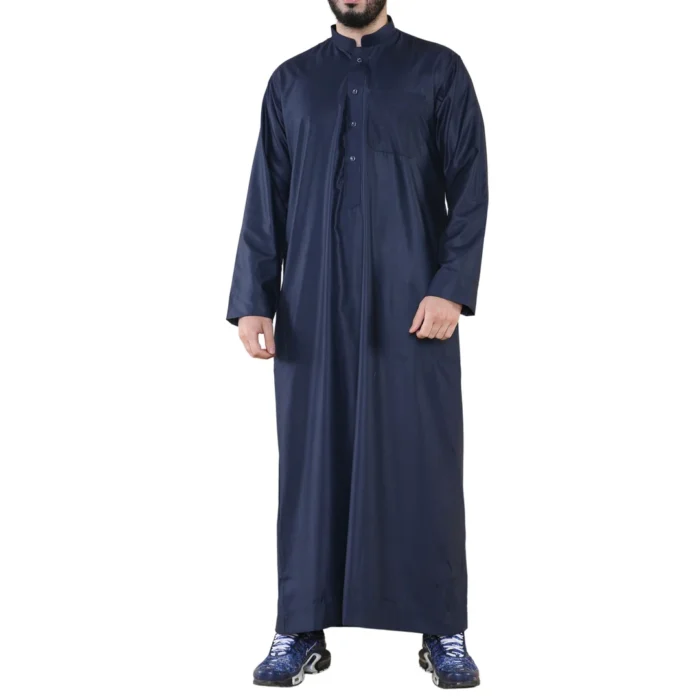 Mens Thobe Jubba Nehru Stand Collar Islamic Clothing Muslim Cotton Kaftan Dress Robe Saudi - Image 28