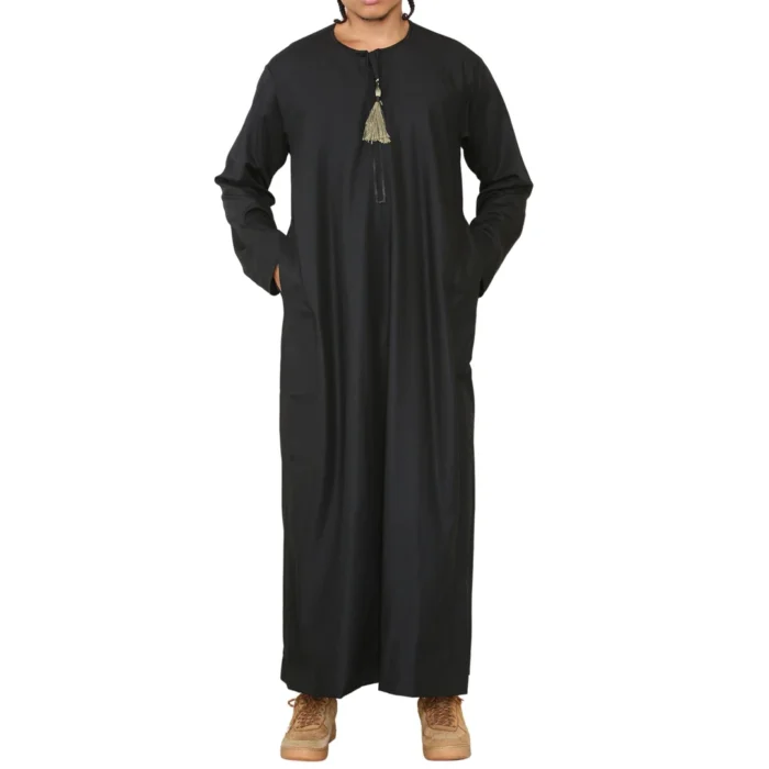 Mens Thobe Jubba Islamic Clothing Muslim Kaftan Emirati Omani Robe Arab Tassel - Image 7