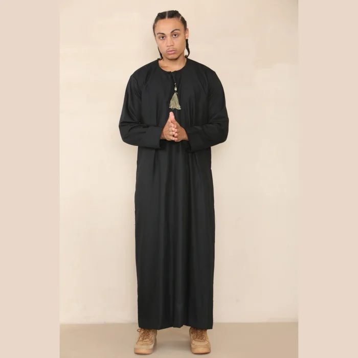 Mens Thobe Jubba Islamic Clothing Muslim Kaftan Emirati Omani Robe Arab Tassel - Image 9