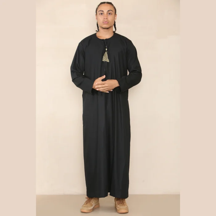 Mens Thobe Jubba Islamic Clothing Muslim Kaftan Emirati Omani Robe Arab Tassel - Image 10