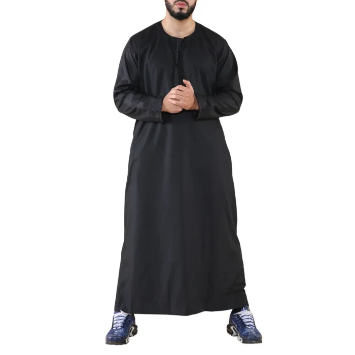 Mens Thobe Jubba Islamic Clothing Muslim Kaftan Emirati Omani Robe Arab Tassel - Image 1