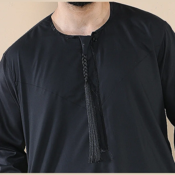 Mens Thobe Jubba Islamic Clothing Muslim Kaftan Emirati Omani Robe Arab Tassel - Image 4