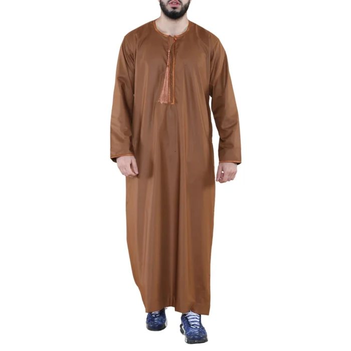 Mens Thobe Jubba Islamic Clothing Muslim Kaftan Emirati Omani Robe Arab Tassel - Image 13