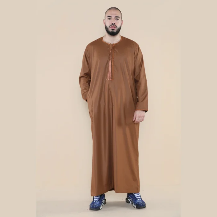 Mens Thobe Jubba Islamic Clothing Muslim Kaftan Emirati Omani Robe Arab Tassel - Image 17