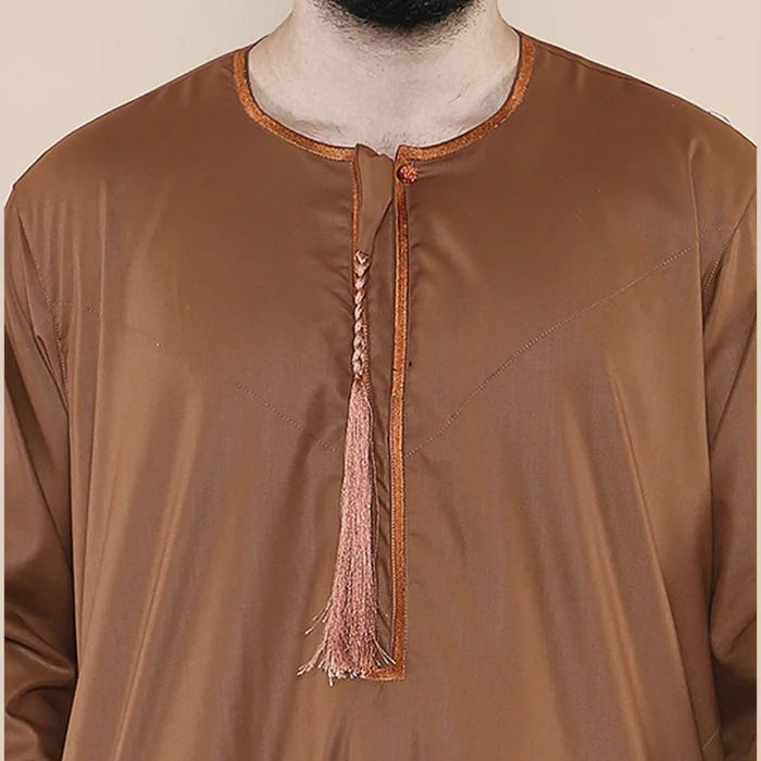 Mens Thobe Jubba Islamic Clothing Muslim Kaftan Emirati Omani Robe Arab Tassel - Image 16