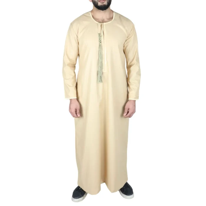 Mens Thobe Jubba Islamic Clothing Muslim Kaftan Emirati Omani Robe Arab Tassel - Image 19