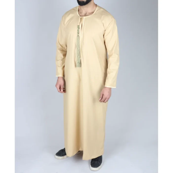 Mens Thobe Jubba Islamic Clothing Muslim Kaftan Emirati Omani Robe Arab Tassel - Image 25