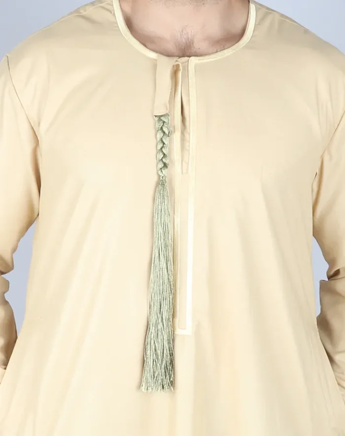 Mens Thobe Jubba Islamic Clothing Muslim Kaftan Emirati Omani Robe Arab Tassel - Image 24