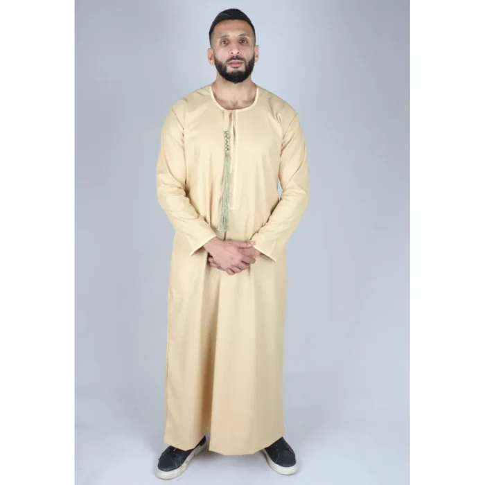Mens Thobe Jubba Islamic Clothing Muslim Kaftan Emirati Omani Robe Arab Tassel - Image 23