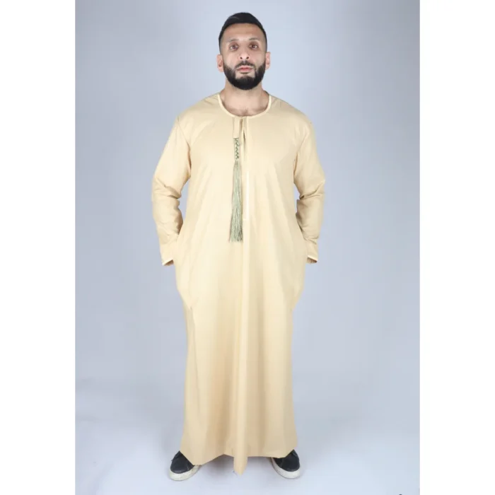 Mens Thobe Jubba Islamic Clothing Muslim Kaftan Emirati Omani Robe Arab Tassel - Image 22