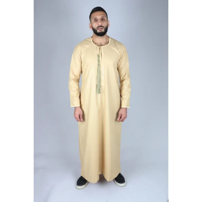 Mens Thobe Jubba Islamic Clothing Muslim Kaftan Emirati Omani Robe Arab Tassel - Image 20