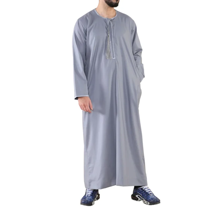 Mens Thobe Jubba Islamic Clothing Muslim Kaftan Emirati Omani Robe Arab Tassel - Image 26