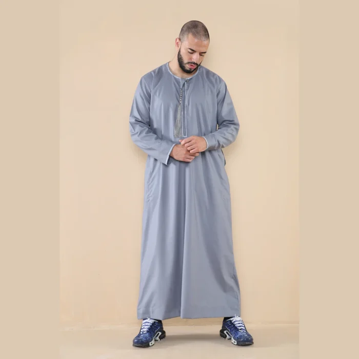 Mens Thobe Jubba Islamic Clothing Muslim Kaftan Emirati Omani Robe Arab Tassel - Image 30