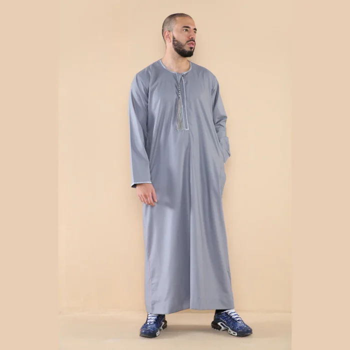 Mens Thobe Jubba Islamic Clothing Muslim Kaftan Emirati Omani Robe Arab Tassel - Image 31