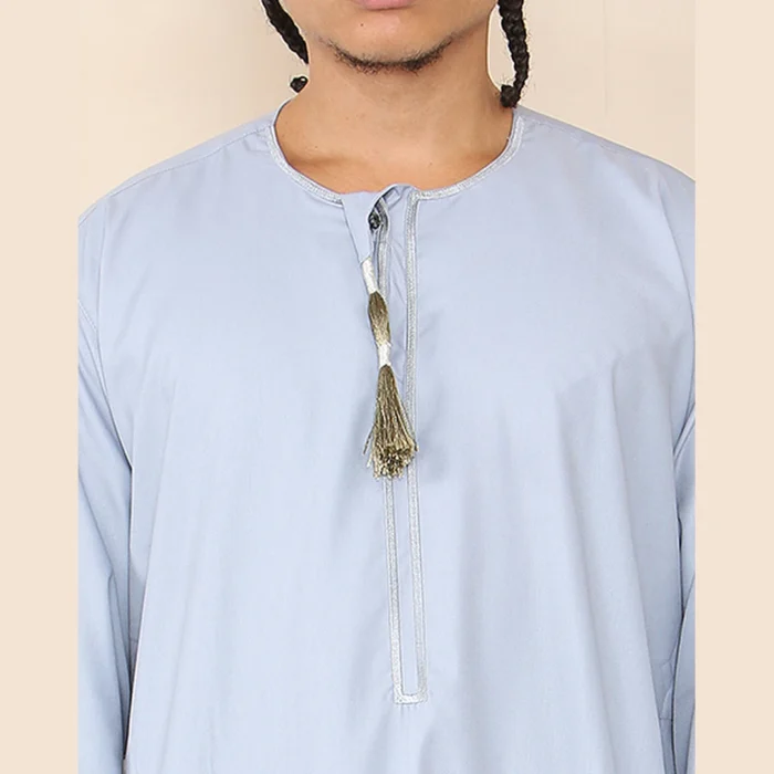 Mens Thobe Jubba Islamic Clothing Muslim Kaftan Emirati Omani Robe Arab Tassel - Image 38