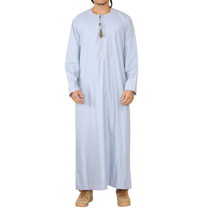 Mens Thobe Jubba Islamic Clothing Muslim Kaftan Emirati Omani Robe Arab Tassel - Image 32