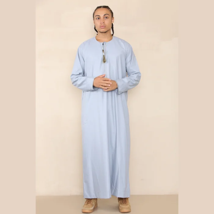 Mens Thobe Jubba Islamic Clothing Muslim Kaftan Emirati Omani Robe Arab Tassel - Image 37