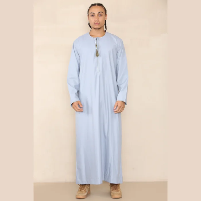 Mens Thobe Jubba Islamic Clothing Muslim Kaftan Emirati Omani Robe Arab Tassel - Image 36