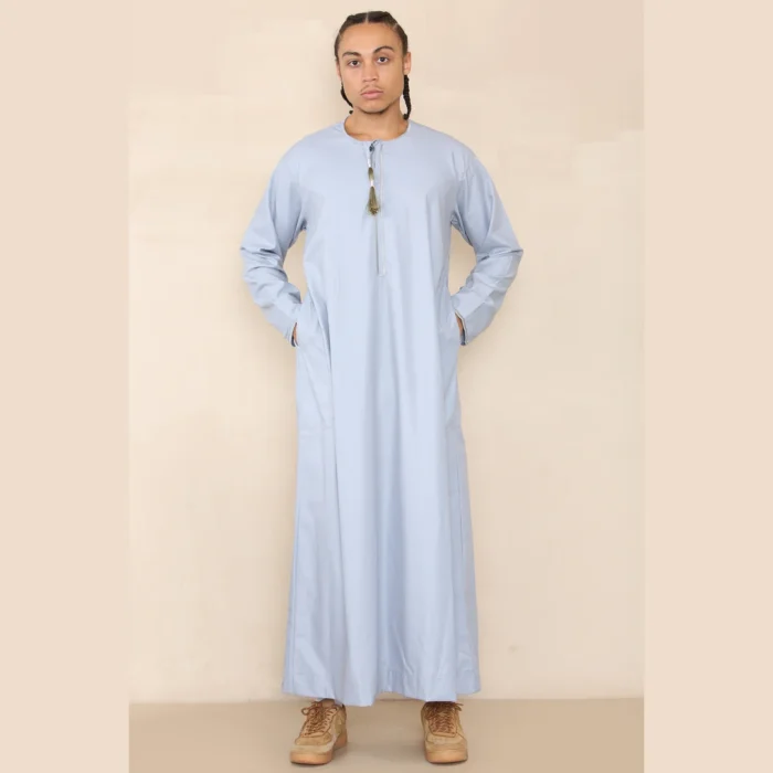 Mens Thobe Jubba Islamic Clothing Muslim Kaftan Emirati Omani Robe Arab Tassel - Image 35