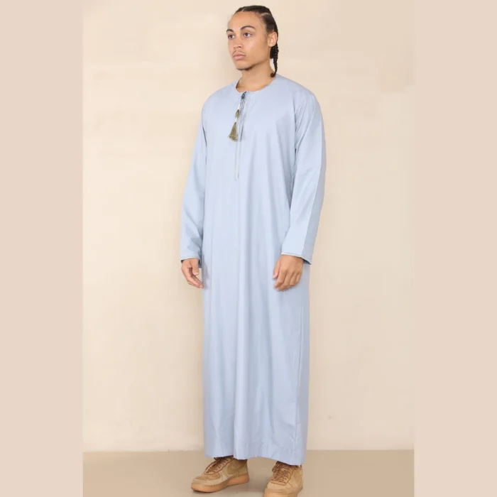 Mens Thobe Jubba Islamic Clothing Muslim Kaftan Emirati Omani Robe Arab Tassel - Image 34