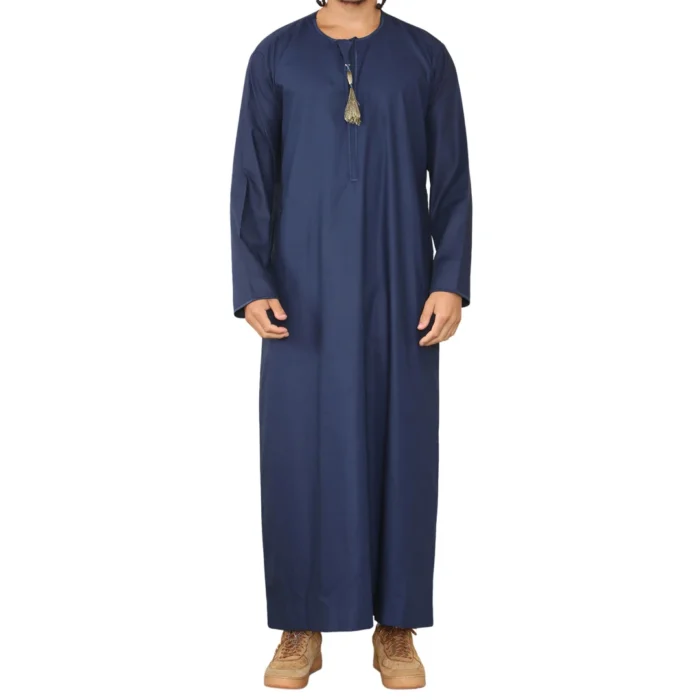 Mens Thobe Jubba Islamic Clothing Muslim Kaftan Emirati Omani Robe Arab Tassel - Image 45