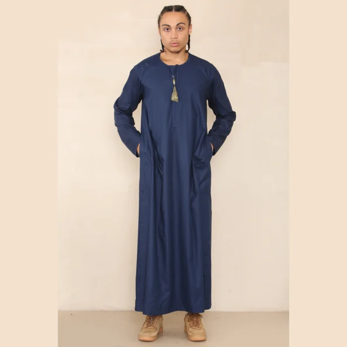 Mens Thobe Jubba Islamic Clothing Muslim Kaftan Emirati Omani Robe Arab Tassel - Image 50