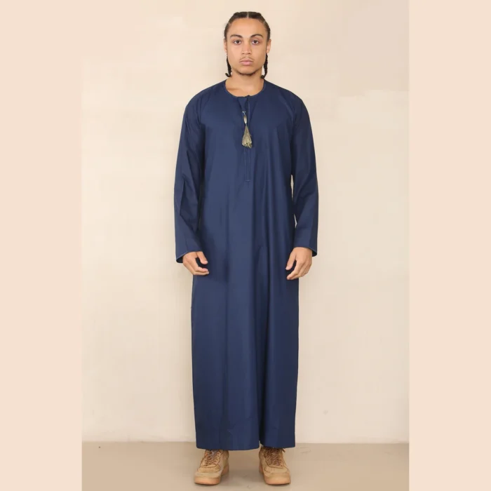 Mens Thobe Jubba Islamic Clothing Muslim Kaftan Emirati Omani Robe Arab Tassel - Image 48