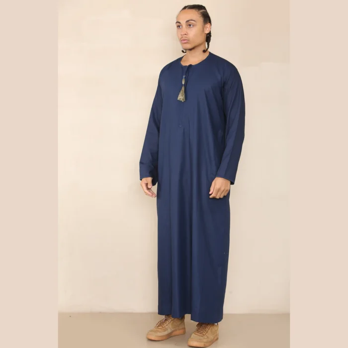 Mens Thobe Jubba Islamic Clothing Muslim Kaftan Emirati Omani Robe Arab Tassel - Image 47