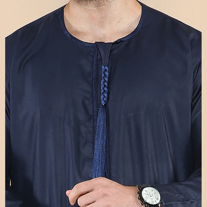 Mens Thobe Jubba Islamic Clothing Muslim Kaftan Emirati Omani Robe Arab Tassel - Image 43