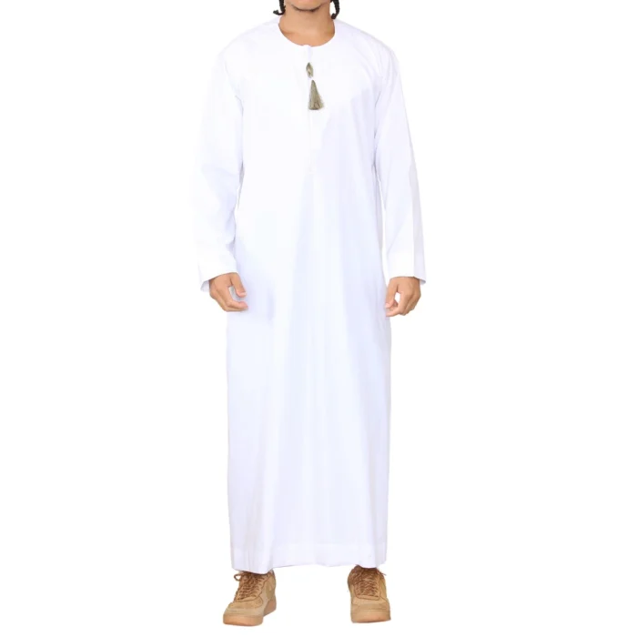 Mens Thobe Jubba Islamic Clothing Muslim Kaftan Emirati Omani Robe Arab Tassel - Image 58